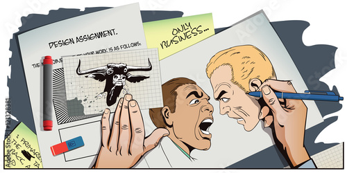 People in retro style. Two men swear.