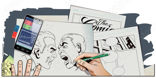 People in retro style. Two men swear.