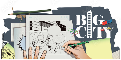 People in retro style. Two men swear.