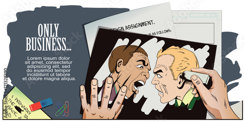 People in retro style. Two men swear.