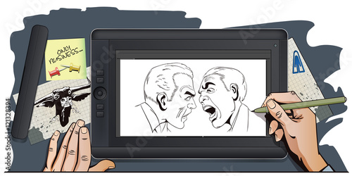 People in retro style. Two men swear.