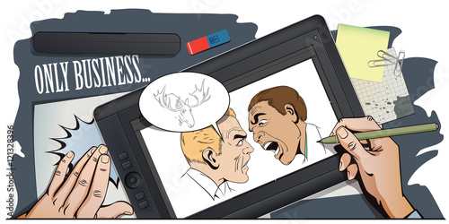 People in retro style. Two men swear.