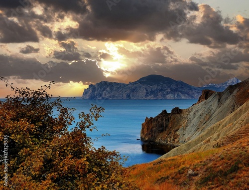 Seascape and clouds, coast of the Black sea, Crimea/The view on the massif of Karadag , Crimea, near Koktebel