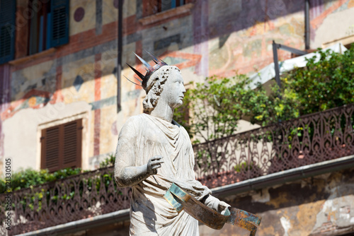 Detail of the fountain of Madonna Verona in Piazza delle Erbe, Verona, Veneto, Italy