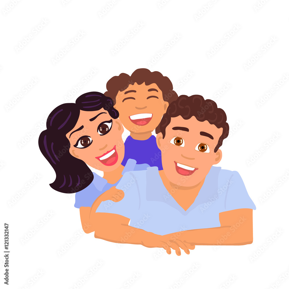 Happy family father, mom and daughter. Vector