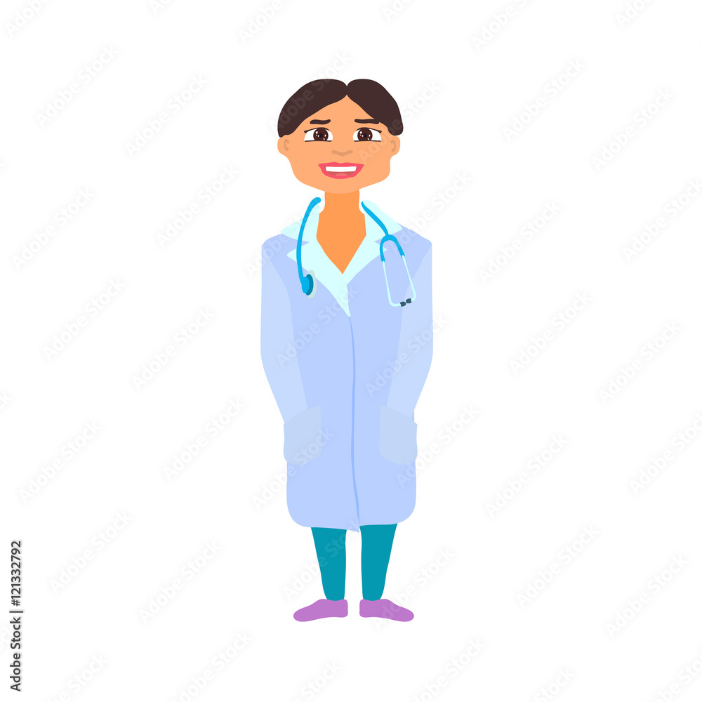 Medical Woman Cartoon Character Flat Design. Vector