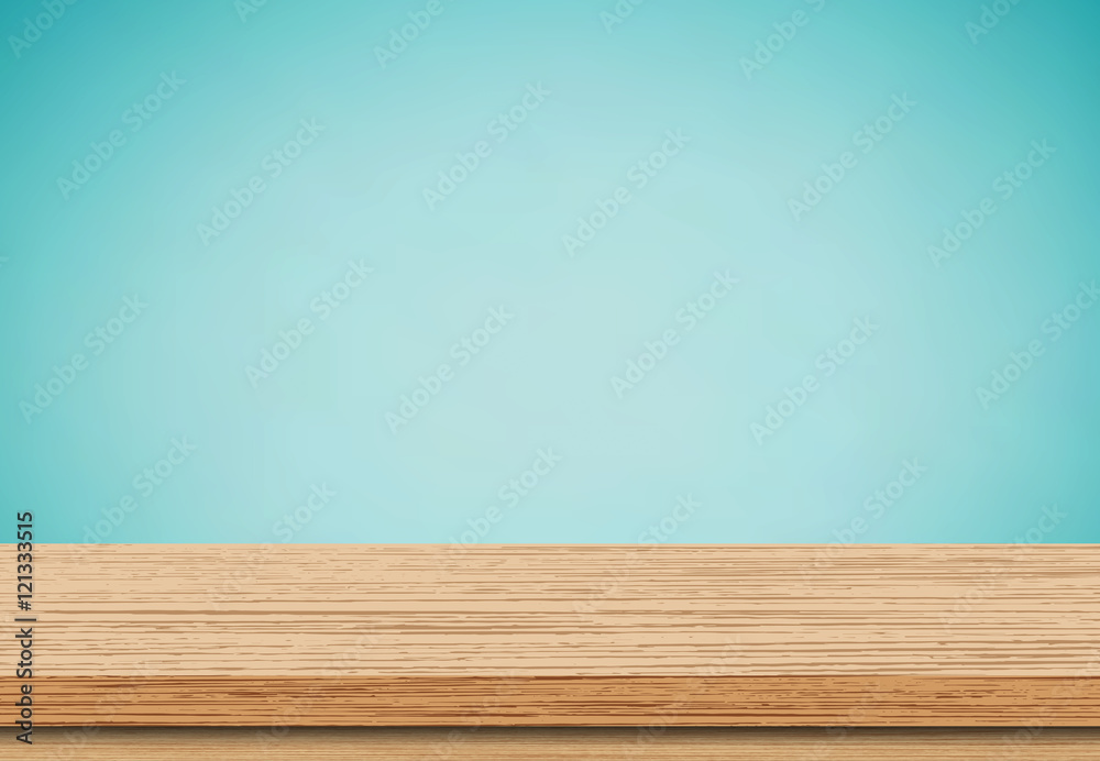 Wood table top on blue background, Use as product display montage - Vector - obrazy, fototapety, plakaty 
