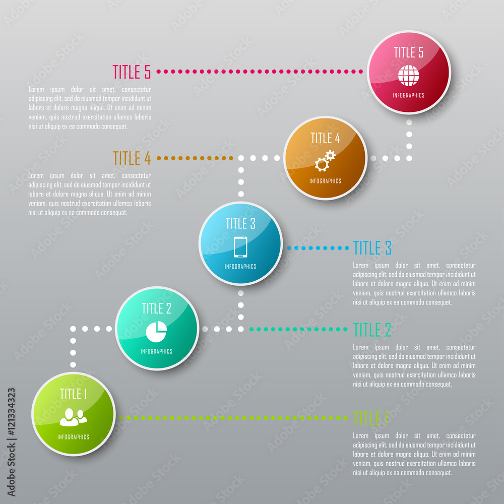 Fototapeta premium Five steps infographics. Infographic timeline template can be used for chart, diagram, web design, workflow layout
