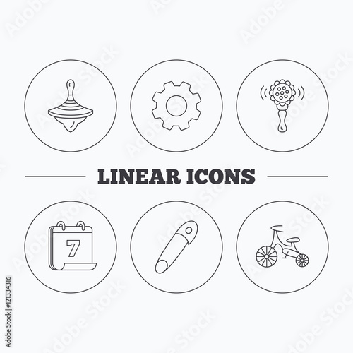 First bike, whirligig and rattle toy icons.