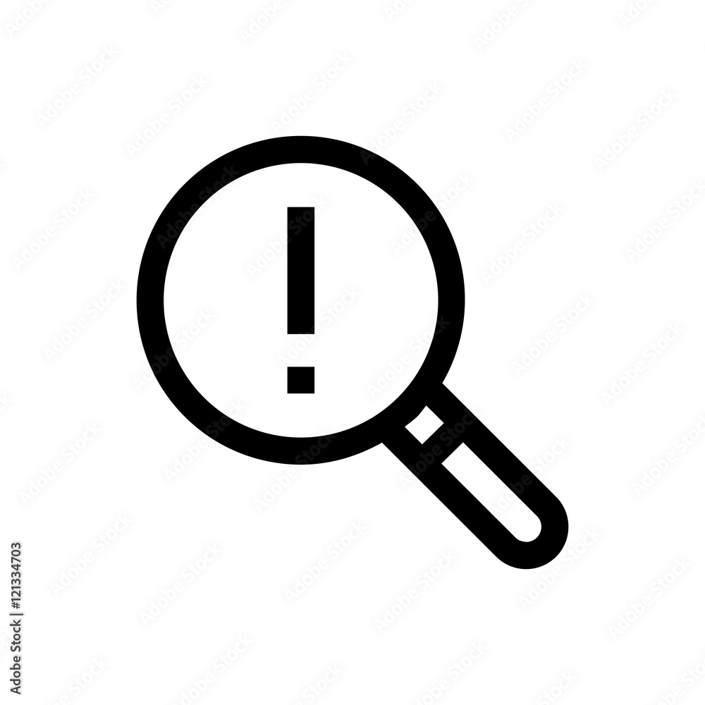 Exclamation, magnifier  line icon.