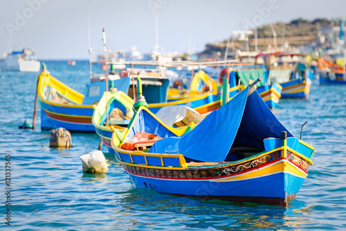 Luzzu anchored at the port of Marsaxlokk photo