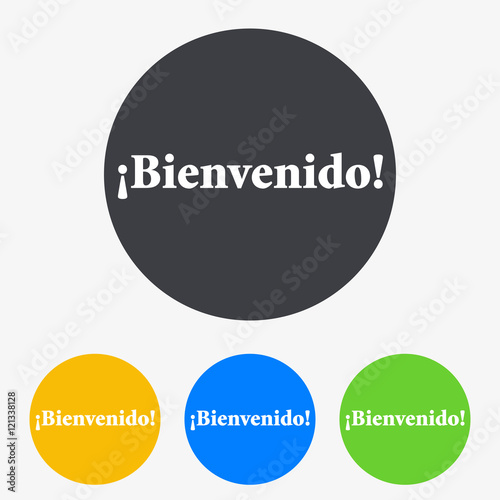 Icono plano texto Bienvenido en circulo varios colores