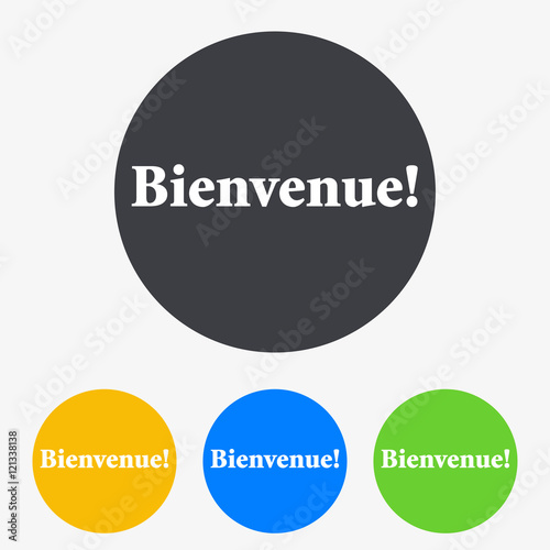 Icono plano texto Bienvenue en circulo varios colores