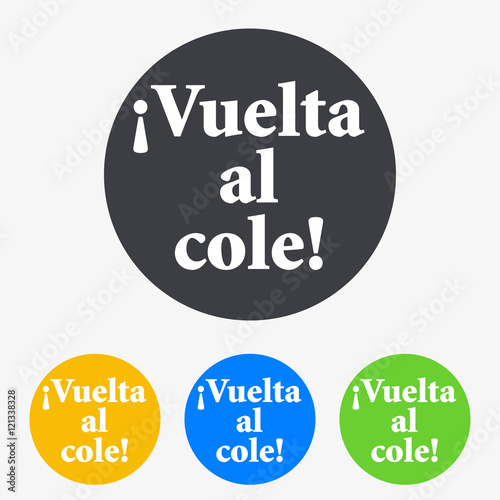 Icono plano texto Vuelta al cole en circulo varios colores