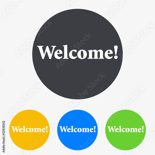 Icono plano texto Welcome en circulo varios colores