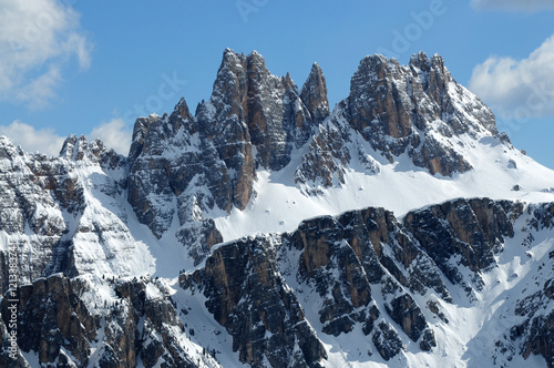 Croda da Lago & Lastoni di Formin, Dolomites, in winter, Veneto, Italy photo