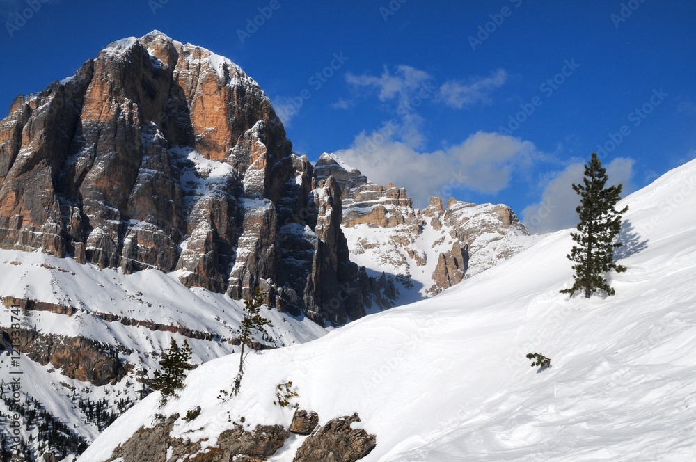 Tofane mountain group, Tofana di Mezzo, Tofana di Dentro, Tofana di Rozes. Dolomites near Cortina d'Ampezzo, Italy. Tofane mountain group, Tofana di Mezzo, Tofana di Dentro, Tofana di Rozes. Dolomites near Cortina d'Ampezzo, Italy.