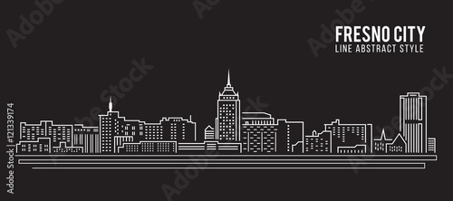 Cityscape Building Line art Vector Illustration design - Fresno city