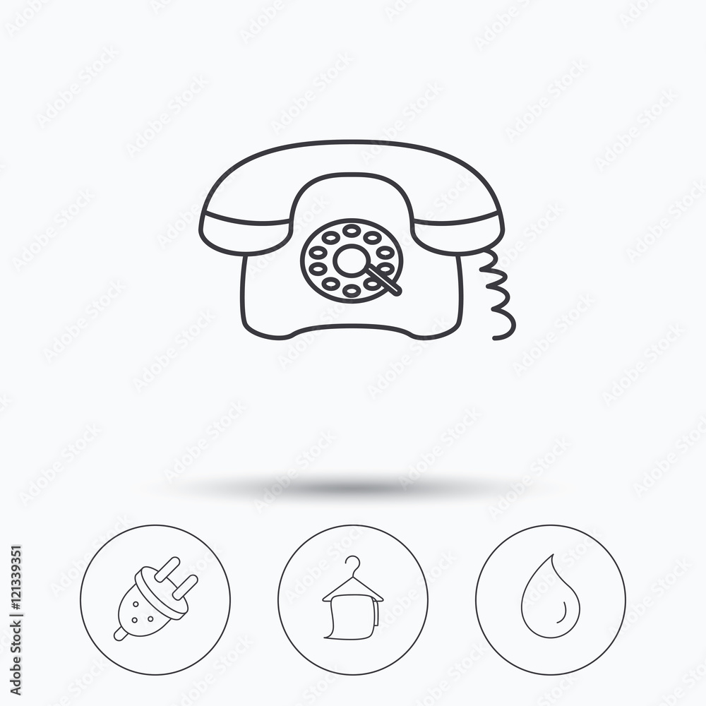 Naklejka premium Retro phone, bath towel and electric plug.