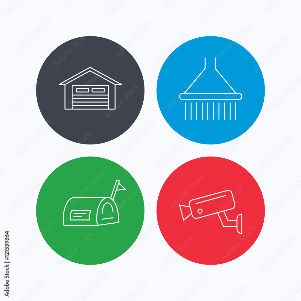 Mailbox, video monitoring and garage icons. Mailbox, video monitoring and garage icons.