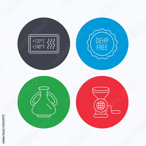 Meat grinder, vase and heat-resistant icons.