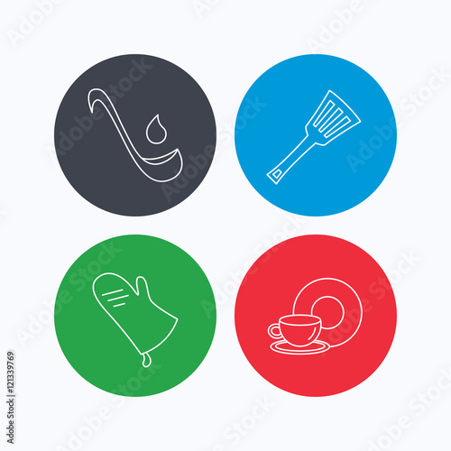 Soup ladle, potholder and kitchen utensils icon.