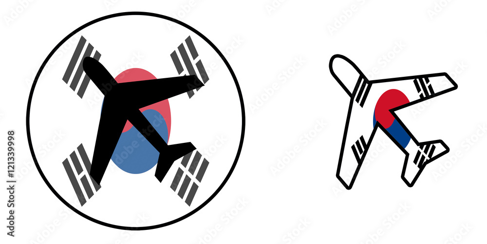 Nation flag - Airplane isolated - South Korea Nation flag - Airplane isolated - South Korea