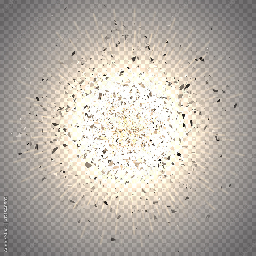 Abstract vector explosion. Star explosion with particles isolated on transparent background.