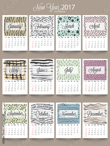 Annual Calendar for New Year 2017.