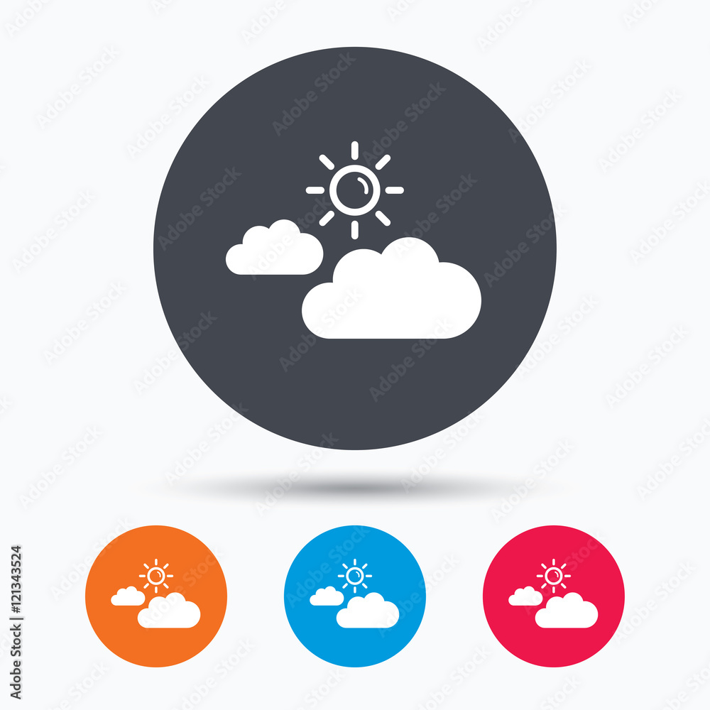 Cloud with sun icon. Sunny weather sign. Cloud with sun icon. Sunny weather sign.