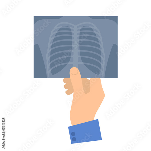 Human hand holding x-ray image. Medicine and healthcare flat ill