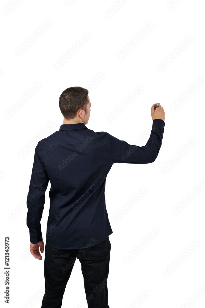 Businessman drawing with marker on white wall Businessman drawing with marker on white wall