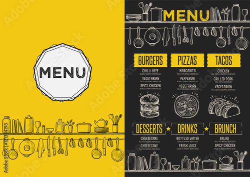 Menu restaurant, food template placemat.