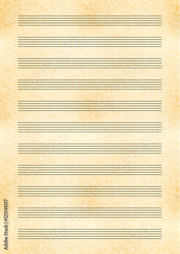 a4 size yellow sheet of old paper with music note stave