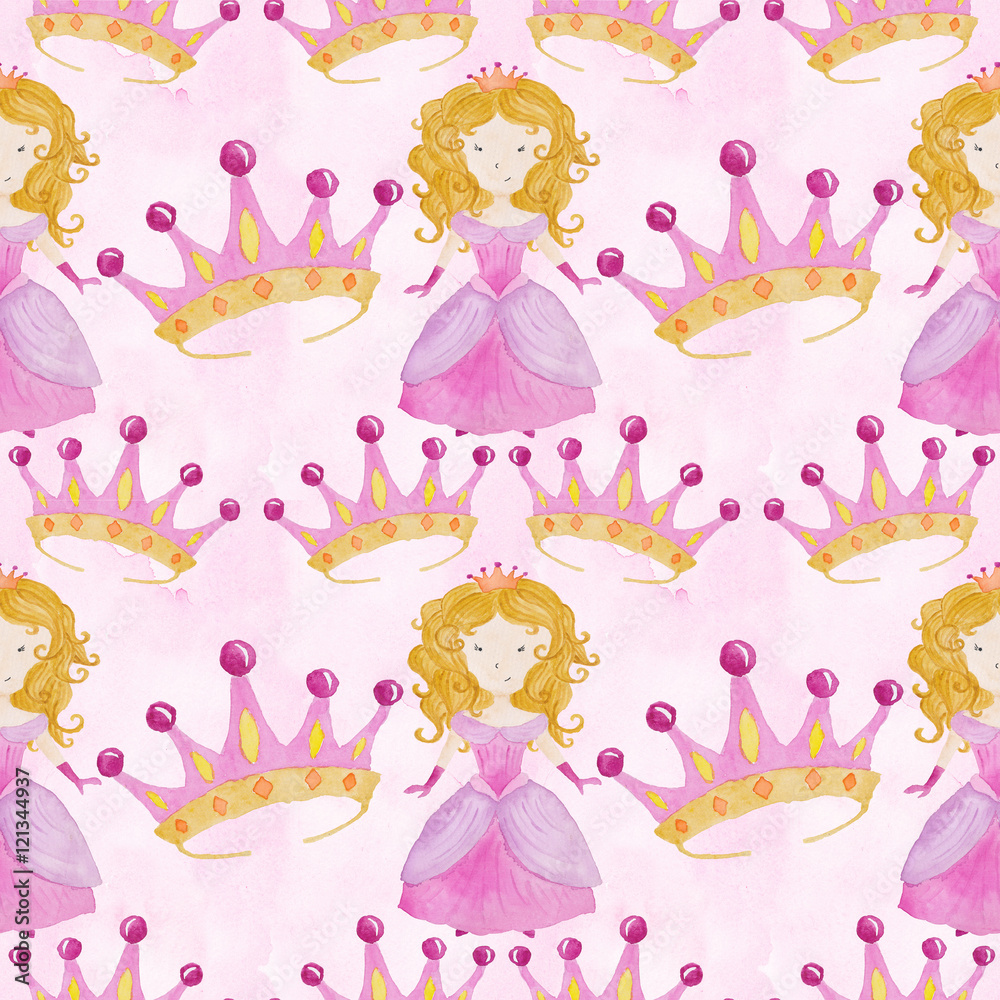 Princess Seamless pattern Pink Fairy watercolor Illustration Isolated on the white
Princess Seamless pattern Pink Fairy watercolor Illustration Isolated on the white
