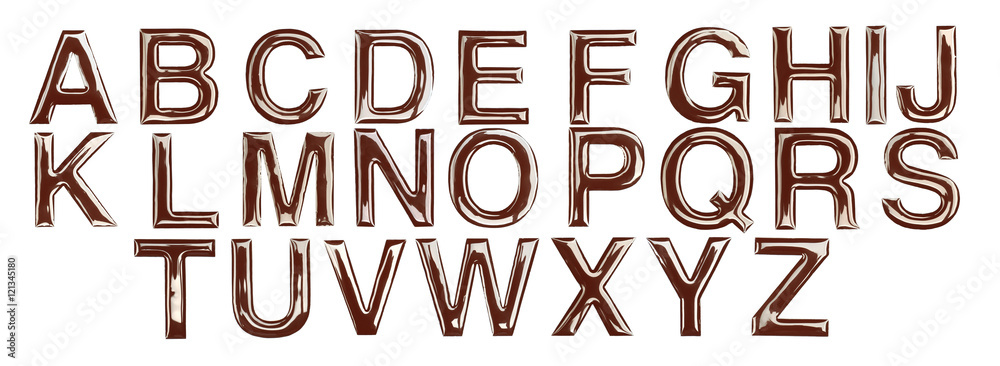 English chocolate alphabet on white background