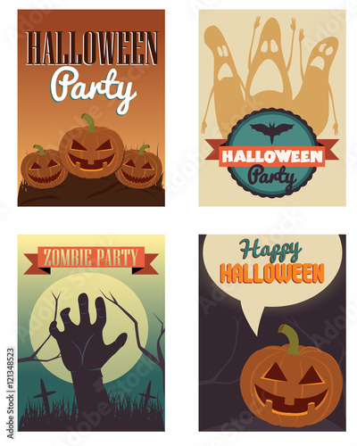 Halloween Posters set. Vector illustration.