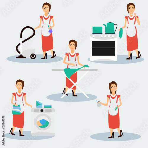Multitasking housewife Vector illustration.