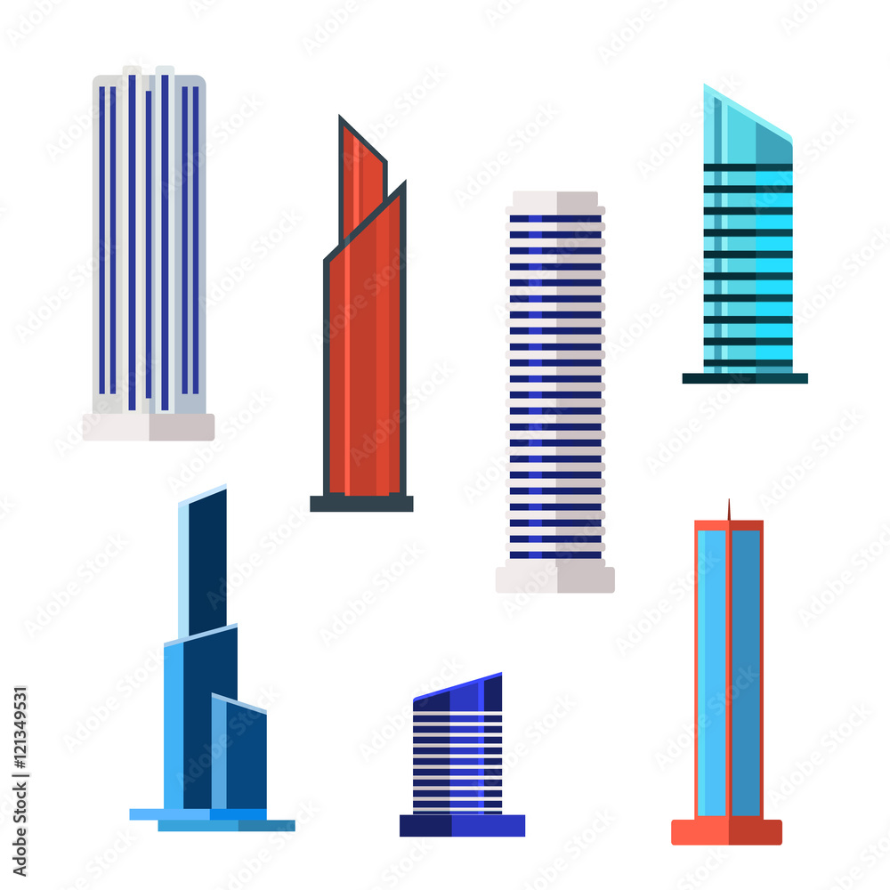 Skyscrapers icons set in detailed flat style. Modern and old .Vector Skyscrapers icons set in detailed flat style. Modern and old .Vector