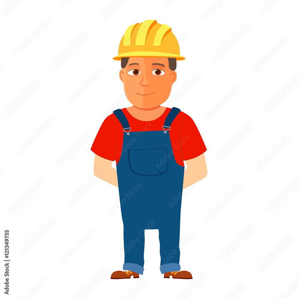 Happy cartoon repairman or construction worker with safety hat. Vector Happy cartoon repairman or construction worker with safety hat. Vector