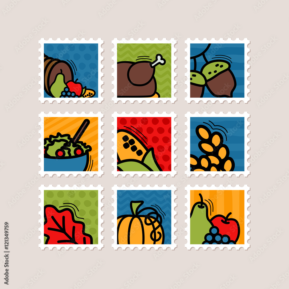 Fototapeta premium Thanksgiving Day stamp set. Harvest
