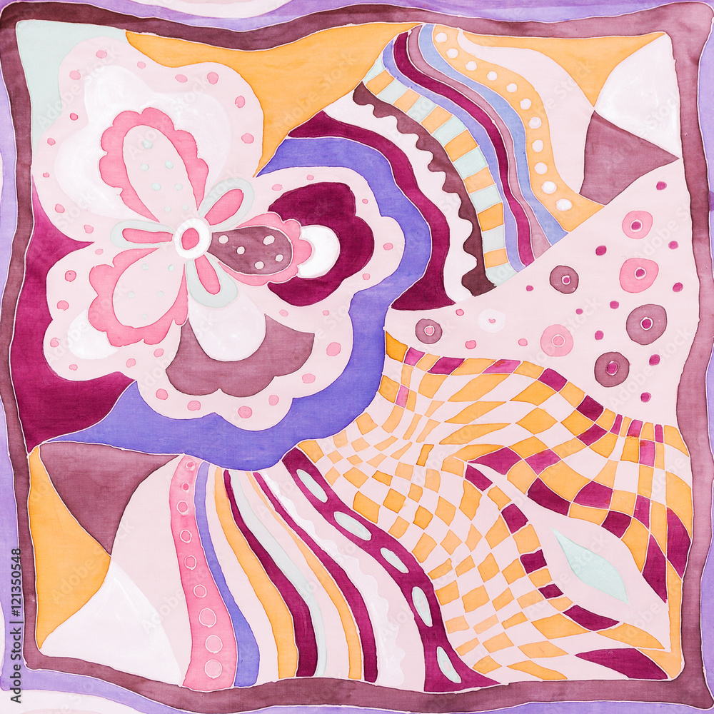 pink hand drawn scarf in batik technique