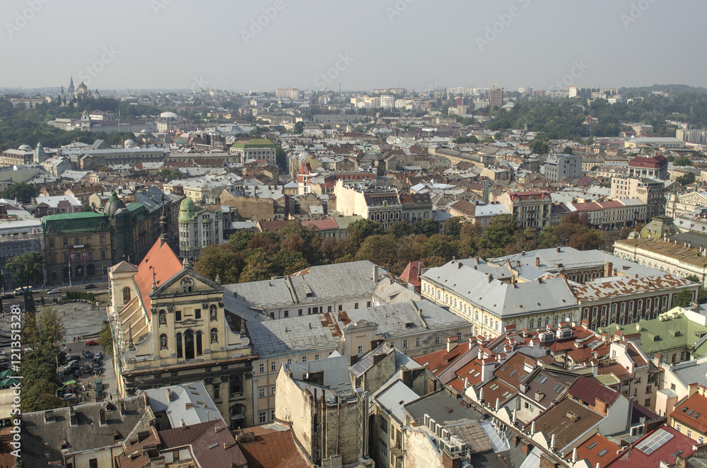 View from the Town Hall of the church of the Jesuits, Lviv, Ukraine
