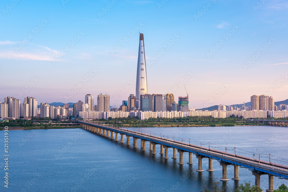 Seoul Subway and Seoul City Skyline, South korea.