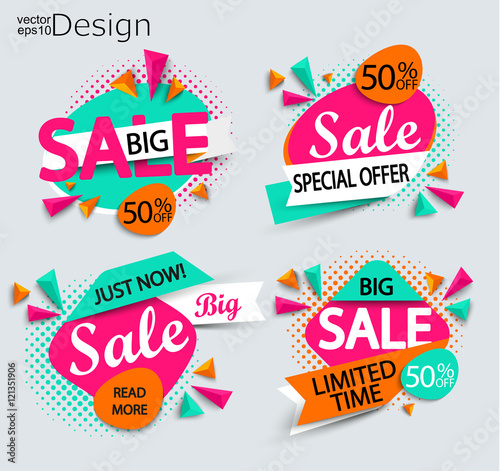 Sale - set of bright modern labels.