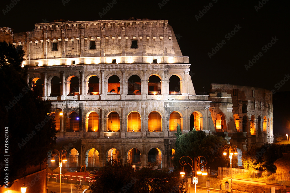 Ancient Colosseum at night, Rome, Italy