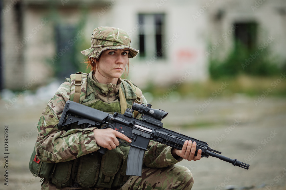 Army sniper during the military operation in the city. war, army Army sniper during the military operation in the city. war, army