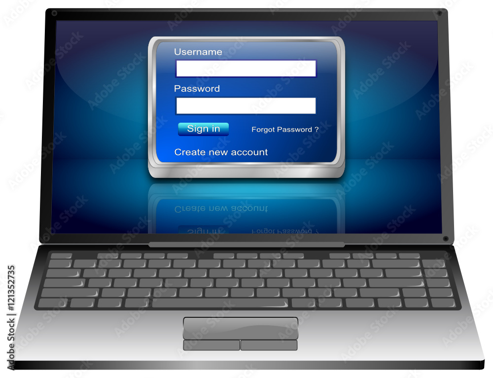 Laptop Computer with Login Screen - 3D illustration Laptop Computer with Login Screen - 3D illustration