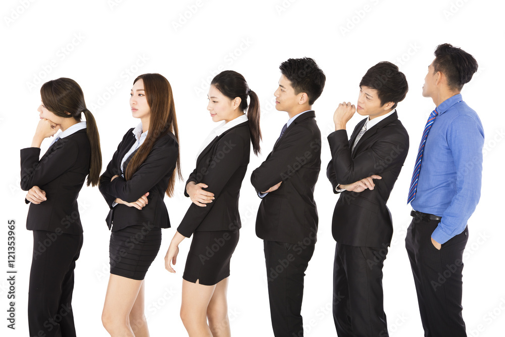 group of business people standing and waiting in row