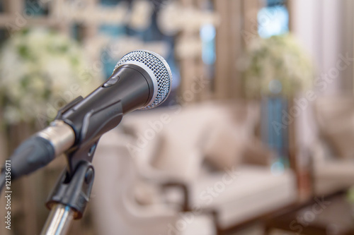 Microphone close up, Background wedding. © pipatc